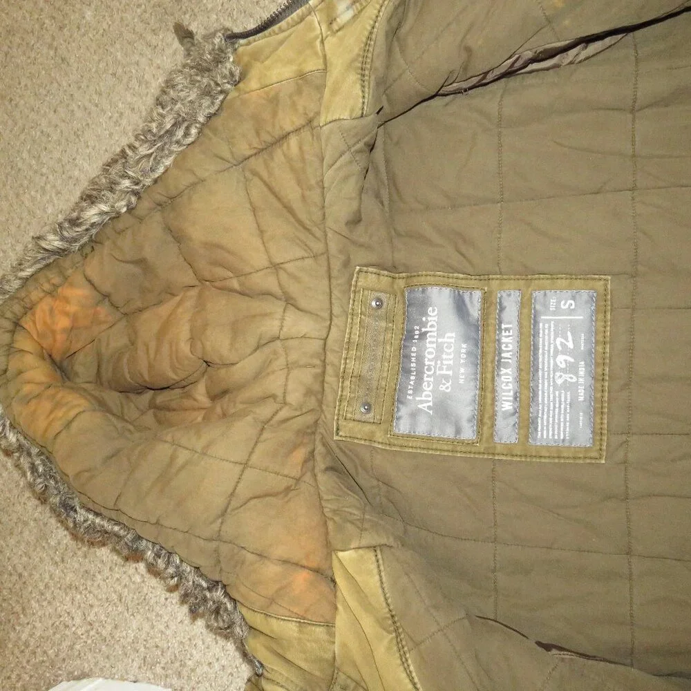 VTG Abercrombie & Fitch Wilcox Jacket Men’s S Olive Green Faux Fur Hooded Parka - Picture 5 of 6